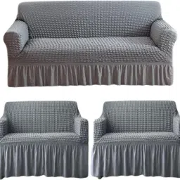 Polycotton Striped 3+1+1 Seater Sofa Cover-image-5