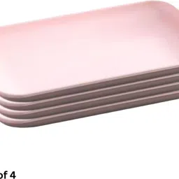 Lightweight Wheat Straw Rectangle Tray- 9.6", Unbreakable Eco-Friendly Pink Dinner Plate-image-0