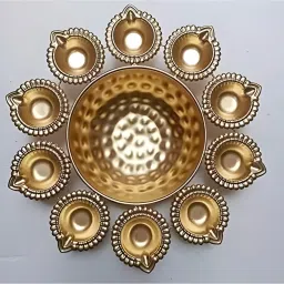 Diya Shape Flower Decorative / Urli Bowl for Home / 10 Diyas Set Iron Table Diya-picture-22