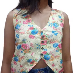 Floral Print, Embroidered Women Waistcoat-19