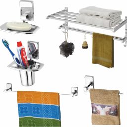 5-Piece Combo | Towel Rack, Towel Bar, Napkin Holder, Soap Tray & Tumbler Stand Stainless Steel Toilet Paper Holder-image-16