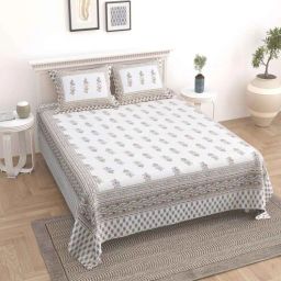 uniqchoice Brown Cotton Floral King Bedsheet with 2 Pillow Covers-picture-36