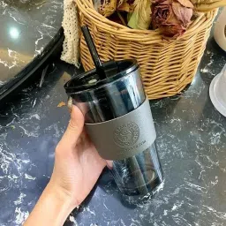 Glass Coffee Sipper Mugs with Straw and Lid Sealed Carry Leak-Proof, Reusable-image-5