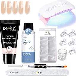 Nail Art Kit with Polygel Tube Mini UV Led Lamp Poly Nail Tips(100)-image-74