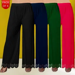 Pack of 4 Women Regular Fit Multicolor Lycra Blend Trousers-image-90