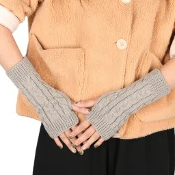 AlexVyan Knitted Warm Fingerless Short Gloves Winter Accessories Hand Warmer for Girls Wool Arm Warmer-image-2