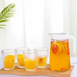 regalo (Set of 1 Jug + 4 Glasses) 1.2 Litre Glass Jug with Lid + 200ml Glass Set High Durability Pitcher & Cups for Water, Ice Tea (Transparent)-picture-33