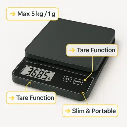 zynero Digital Kitchen Scale 5 kg ×1 g Precision, Tare Function, Slim, Portable Design Balance Scale image 5