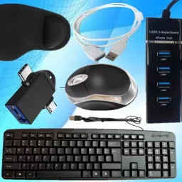 ANJO Keyboard-LED Mouse-Wrist Support Pad-3.0 Hub-Cleaner-OTG 2in1-Ext Cable 1.5m-LED Combo Set-24