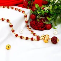 Rudraksha mala Gold-Plated Damru Locket Pendant rudraksha Gold-plated Plated Wood Chain-image-28