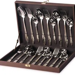 Stylish 18 Pcs Cutlery Set 6 Dinner Spoon 6 Fork,6 Teaspoon with Leatherite Box Stainless Steel Cutlery Set-9