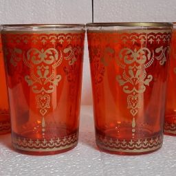 (Pack of 6) Orange Moroccan Tea Glasses Water/Juice Glass Box (120 Ml Blue Color) Set of 6 Glass Set Water/Juice Glass-image-1
