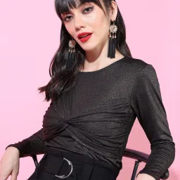 Party Regular Sleeves Solid Women Black Top-image-13