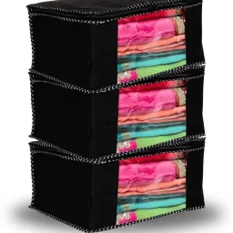 Viskri Non- Woven Saree Cover With Transparent Window Set Of 3 (Black) Polyester Laundry Bag-22