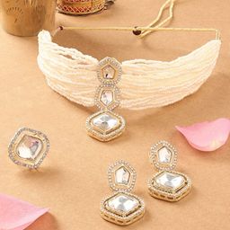 Zaveri Pearls Gold-Plated American Diamond-Studded Necklace With Earrings & Finger Ring-57