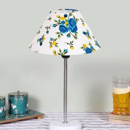 Devansh White Printed Wooden & Cotton Frustum Contemporary Table Lamp-image-42