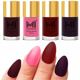 MI FASHION Set of Velvet Matte Nail Polish 9.9 ml Each -Wine 03 - Baby Pink 07 - Red 08 - Dark Purple 30-image-9