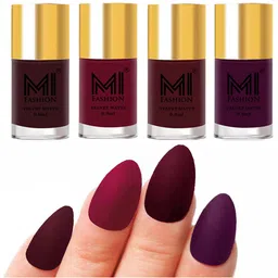 MI FASHION Set of Velvet Matte Nail Polish 9.9 ml Each -Wine 03 - Mauve 25 - Red Wine 26 - Purple 29-9