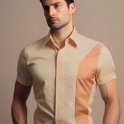HE SPOKE Modern Tailored Fit Colourblocked Twill Weave Pure Cotton Formal Shirt-picture-34