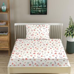 Trance Home Linen Peach Printed Cotton 180 TC Fitted Single Bedsheet With 1 Pillow Cover-7