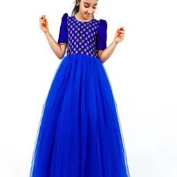 STANWELLS KIDS Girls Embroidered Puff Sleeve Net Fit & Flare Maxi Dress-18