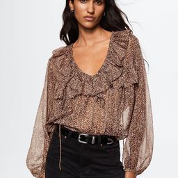 MANGO Peach-Coloured & Brown Animal Print Sustainable Ruffle Detail Blouson Top-picture-25