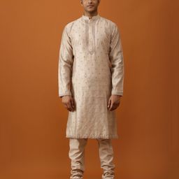 Streaks & Crosses Geometric Embroidered Mandarin Collar Pure Silk Straight Kurta Set-image-28