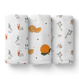 Moms Home Pack of 3 White Printed Organic Cotton Baby Muslin Swaddle-15