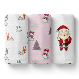 Moms Home Kids Pack Of 3 Organic Cotton Baby Muslin Swaddle Mix-52