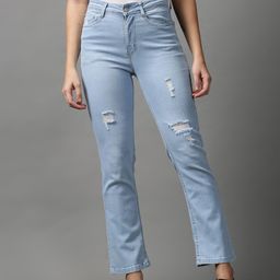 SHOWOFF Women Blue Mildly Distressed Light Fade Stretchable Jeans-image-86