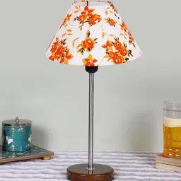 Devansh White Printed Wooden Contemporary Frustum Shaped Table Lamp-picture-26