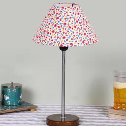 Devansh White Printed Wooden Contemporary Frustum Shaped Table Lamp-image-94