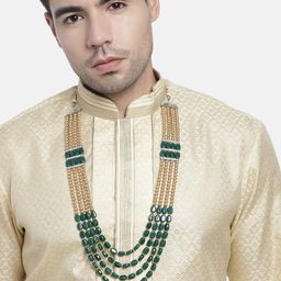 I Jewels Men Green & Gold-Toned Gold-Plated Layered Necklace-image-73
