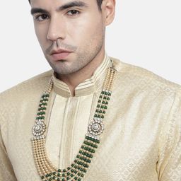 I Jewels Men Green & Gold-Toned Gold-Plated Layered Necklace-image-74
