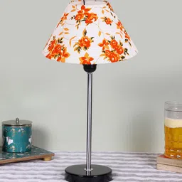 Devansh White Printed Wooden & Cotton Frustum Contemporary Table Lamp-image-37