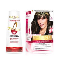 LOreal Paris Total Repair 5 Conditioner 180ml & Excellence Hair Color-Shade 3 (72ml+100g)-49