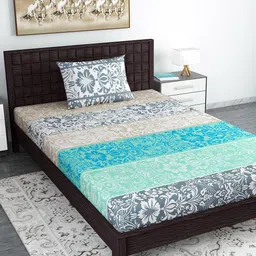 Divine Casa White & Grey 120 TC Blend Cotton 1 Single Bedsheet with 1 Pillow Cover-image-89