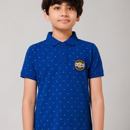 Alan Jones Boys Blue Polka Dots Printed Polo Collar Applique T-shirt-19