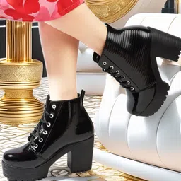 STRASSE PARIS Women Round Toe Buckle Lace Up Chunky Block Heeled Boots-image-91