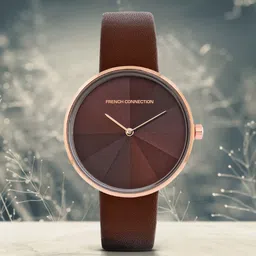 French Connection Women Brown Mother of Pearl Dial & Brown Leather Straps Analogue Watch FCL21-F-46