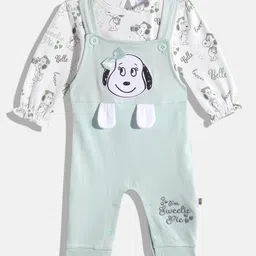 Moms Love Infants Girls Pure Cotton Applique Detail Dungaree With Printed T-Shirt-image-72