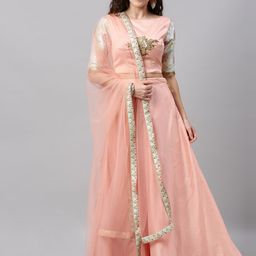 Ethnovog Peach-ColouredBeige Embellished Made to Measure LehengaBlouse with Dupatta-image-71