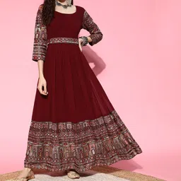 Kvsfab Women Charming Maroon Ethnic Motifs Gown for Days-image-66