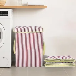 Kuber Industries 3Pcs White & Maroon Lining Big Size Foldable Laundry Bags With Lid - 75 L-14