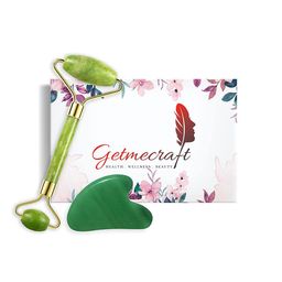Getmecraft Set Of Green Jade Facial Roller & Gua Sha For Face-image-8