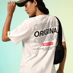 HRX by Hrithik Roshan Women Typography Printed Relaxed Fit Pure Cotton T-shirt-image-87