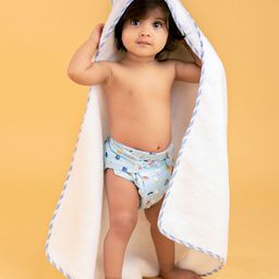 haus & kinder Kids White & Blue Baby Shark Design 550 GSM Pure Terry Cotton Hooded Towel-24
