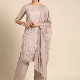 all about you Women Mauve Ethnic Motifs Embroidered Regular Sequinned Chanderi Silk Kurta with Palazzos &-picture-22