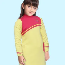 toothless Girls Yellow & Pink Colourblocked Winter A-Line Dress-image-68
