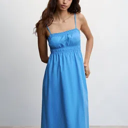 MANGO Smocked Detail A-Line Pure Cotton Midi Dress-image-95